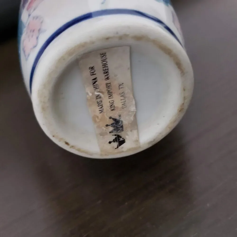 Floral Leaves Blue White Pink Vase 7,5